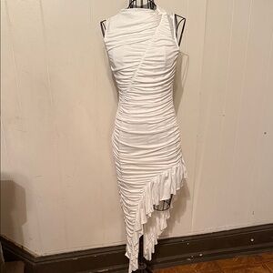 Elegant White Ruched Asymmetrical Dress